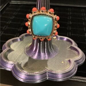 Vibrant Turquoise and Coral Ring Size 7